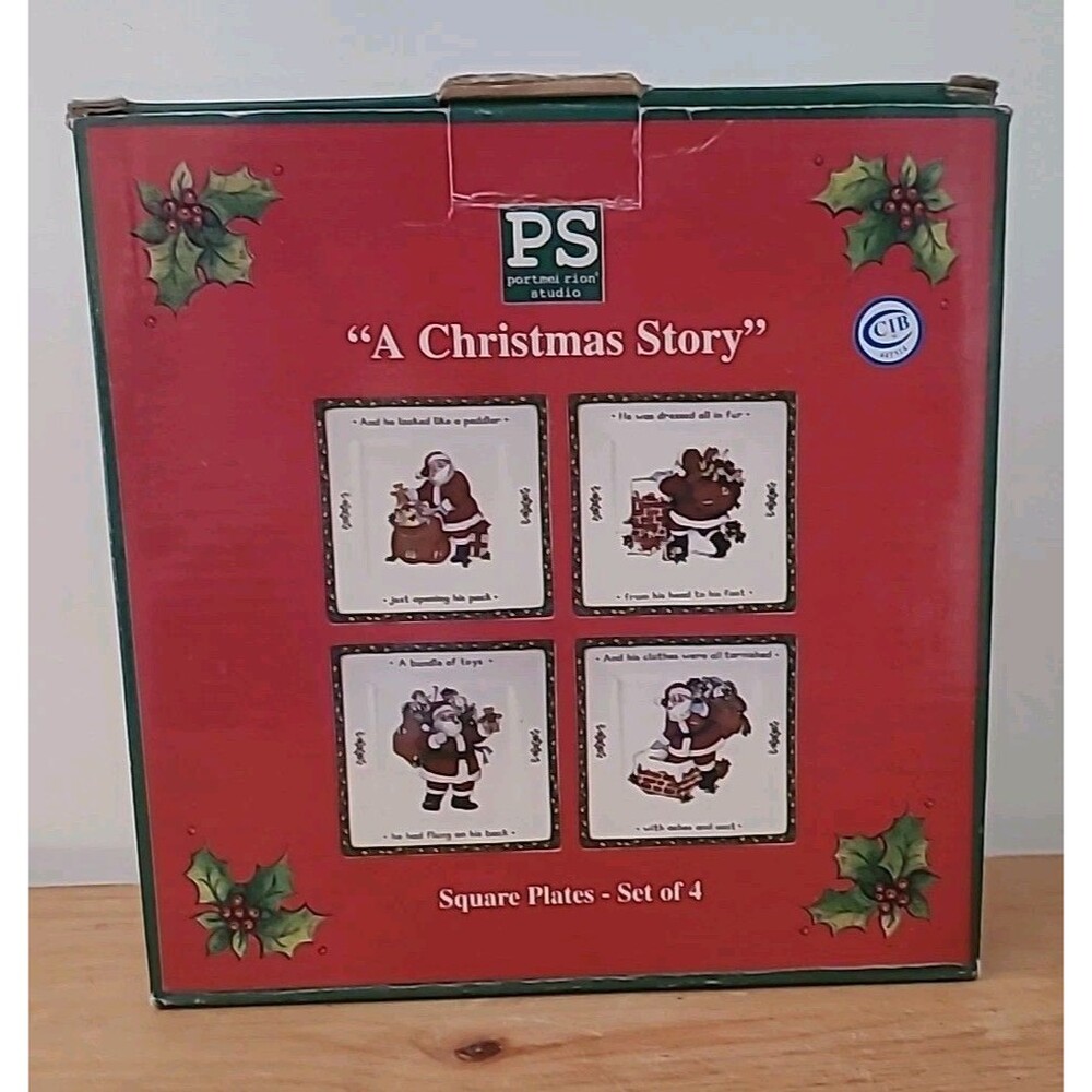 Set 4 Portmeirion Susan Winget A Christmas Story Square Santa Plates 7" Boxed